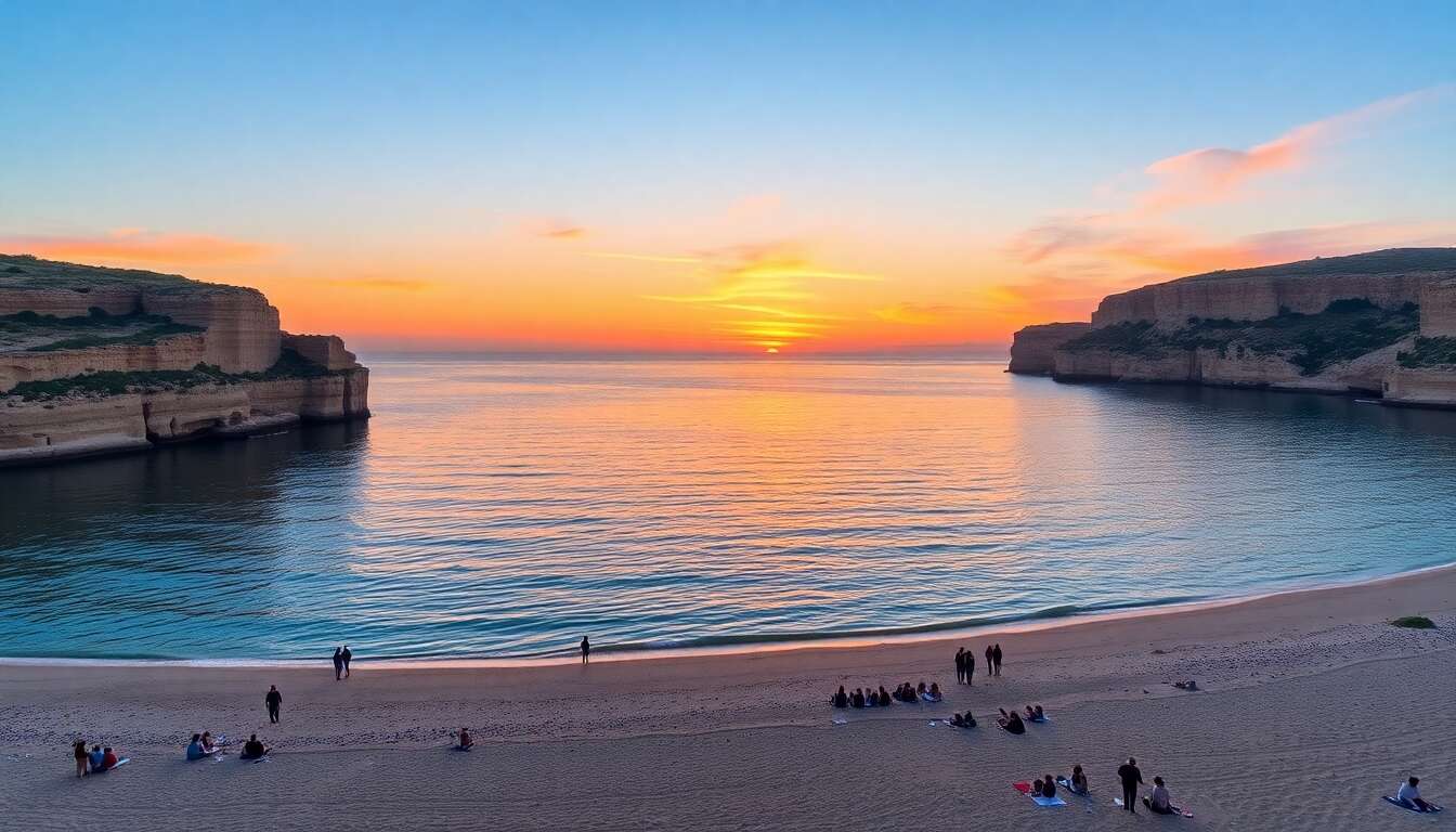 Golden bay : coucher de soleil sur une plage dorée