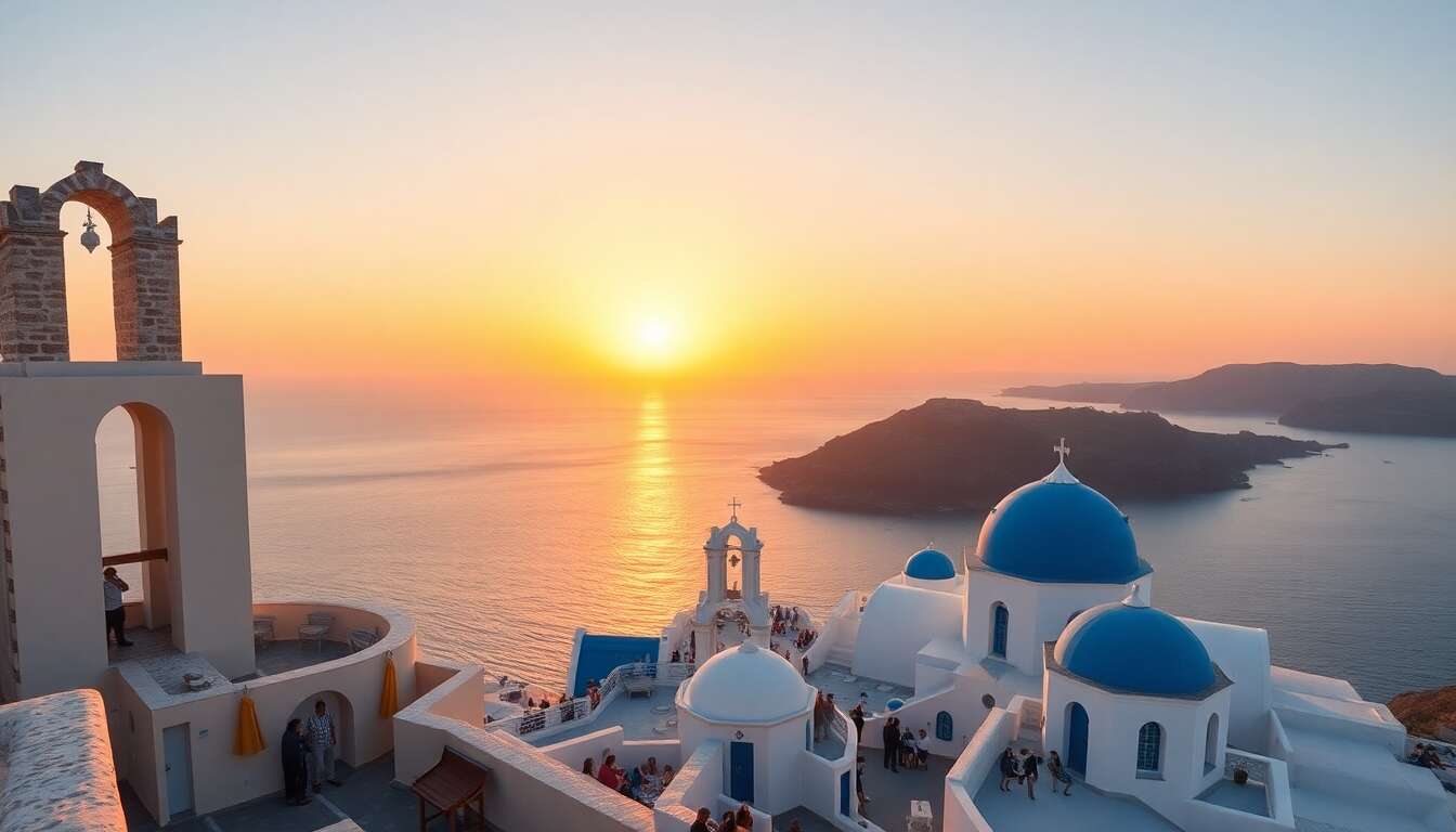 Admirer un coucher de soleil depuis le château d’oia